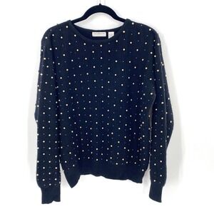 Vintage 90s Liz Claiborne Black Angora Blend Gold Beaded‎ Sweater Womens Sz L